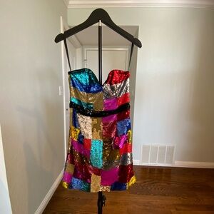NBD Multicolor Sequin Patchwork Mini Dress - NWOT